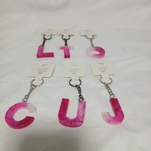 Pink & White Alpha Keychain