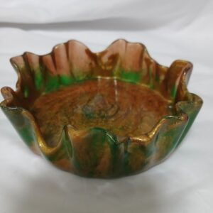 Large Flat Green & Gold Bowl