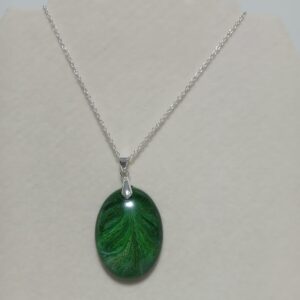 Large Oval Green Petri, Silvertone Chain