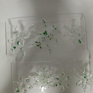 Set Of 6 Clear & Green Flake Snowflake Ornaments